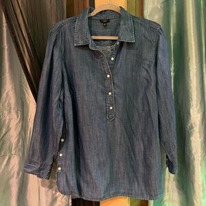 Talbots Blue Button Down Polo Shirt 3/4 Sleeve